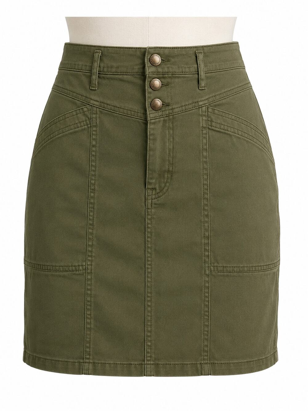 Knox Rose Olive Green Utility Denim Button Fly Mini Skirt - Size M